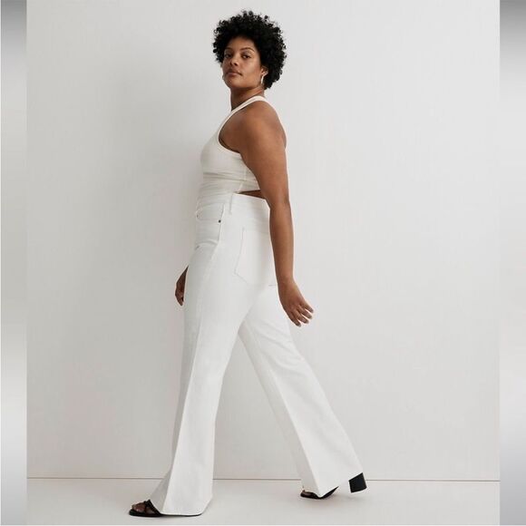 NWT Madewell Baggy Flare Jeans Front Slit Edition High Rise White Sz 31 - Picture 3 of 16